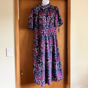 Julia Jordan Floral Flutter Sleeve High Neck Midi Dress sz 14 Pockets!